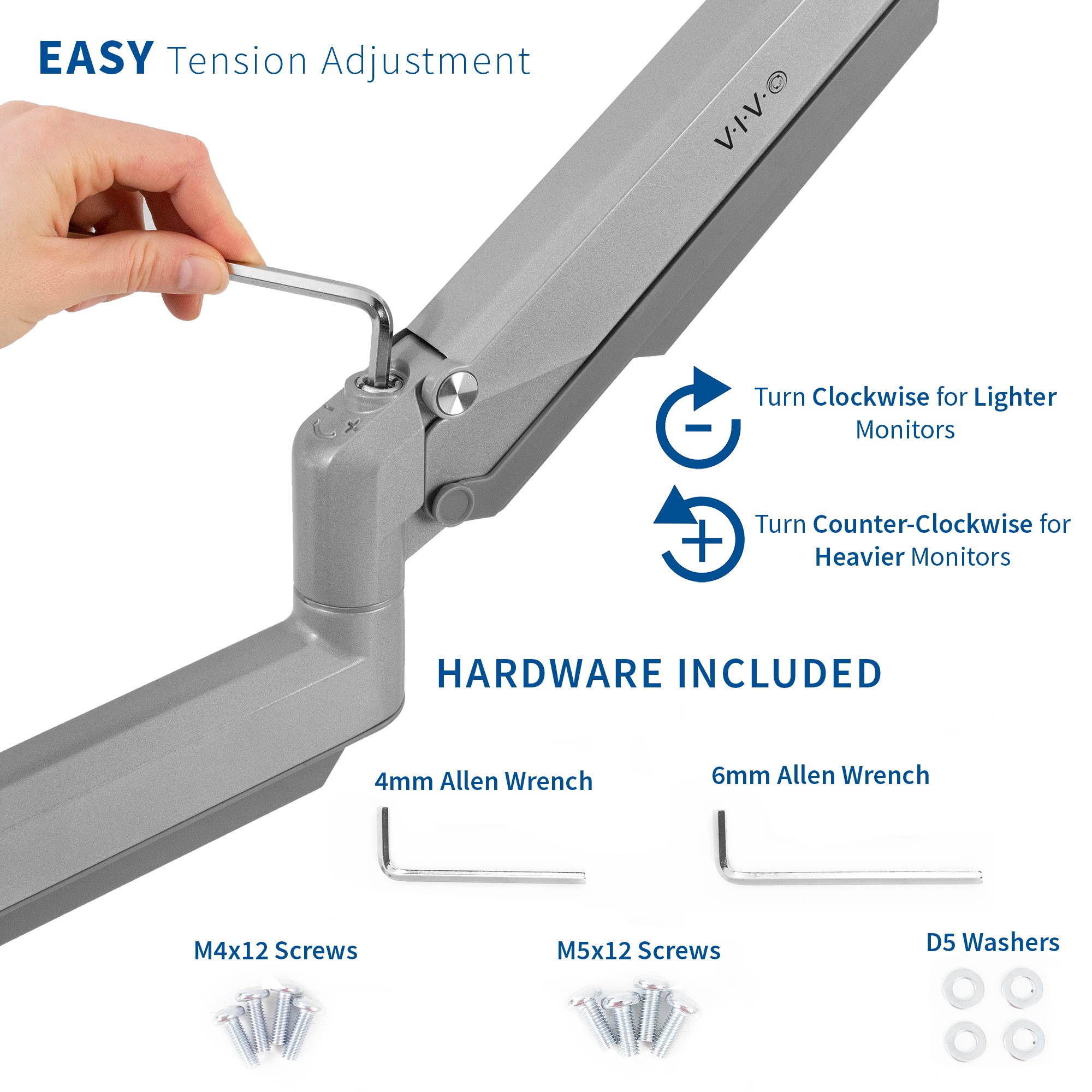 VIVO Silver Aluminum Single Monitor Arm Desk Mount Stand with Pneumatic Spring | Holds 17" to 32" Screens (STAND-V101SV)