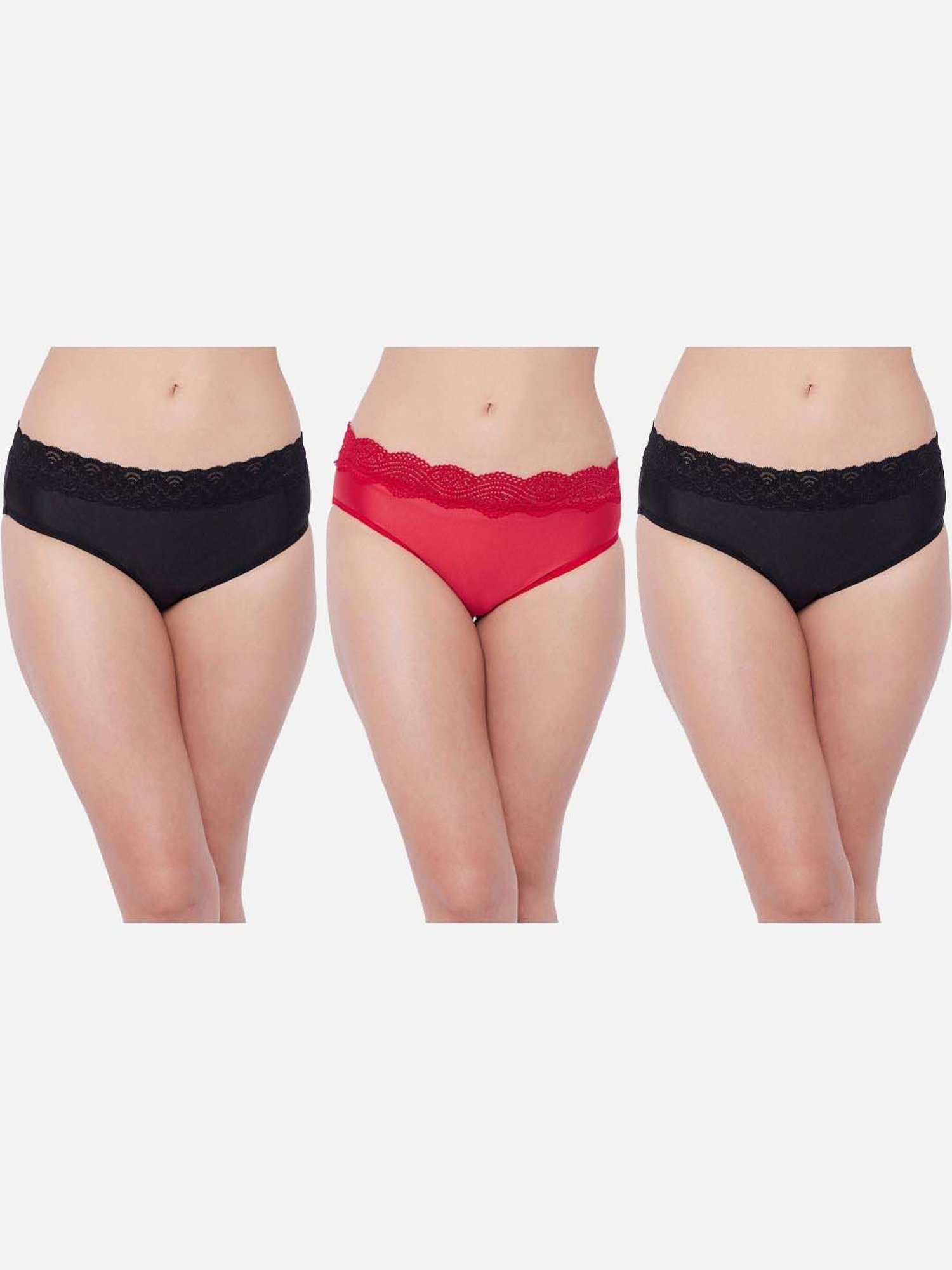 Secrets By ZeroKaata Black & Red Lace Work Hipster Panty - Pack Of 3