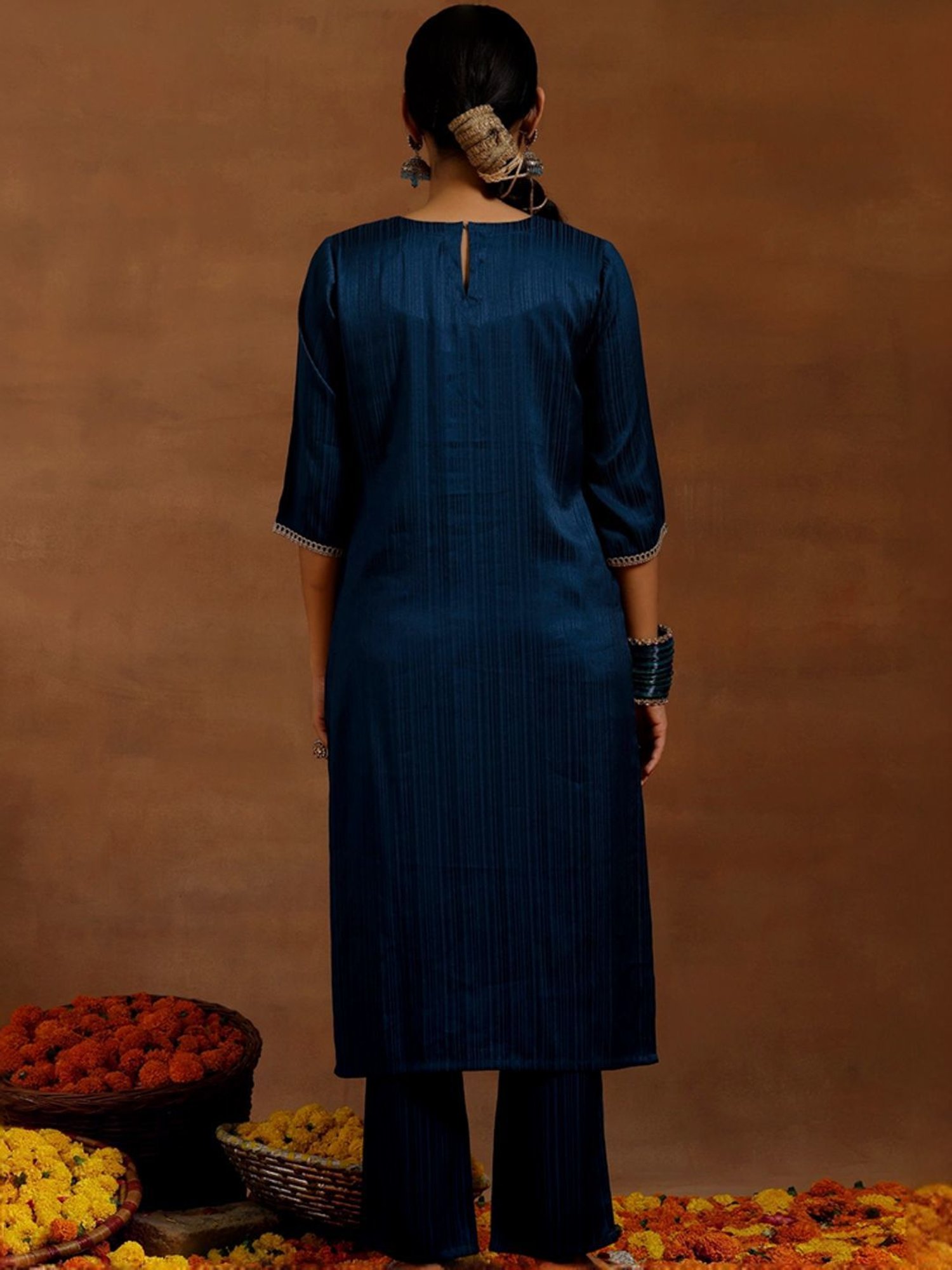 Libas Blue Embellished Kurta Pant Set