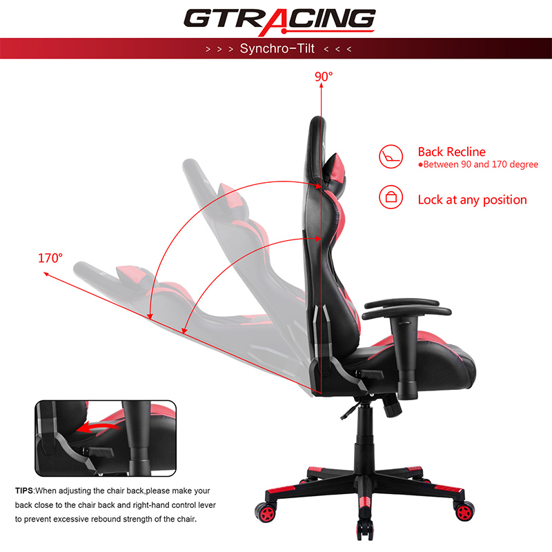 GTRACING Gaming Chair Ergonomic Racing Desk Chair PU Leather High-Back Adjustable Professional E-Sports Chair with Headrest and Lumbar Pillows GTBEE Series