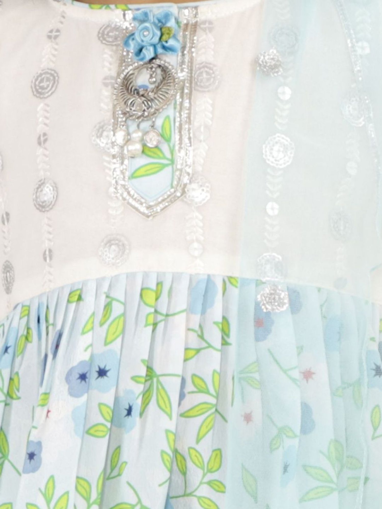 Little Bansi Kids Blue & White Floral Print Suit Set