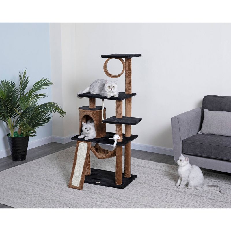 Go Pet Club Kitten Cat Tree Condo with Scratching Board - Black - 53"