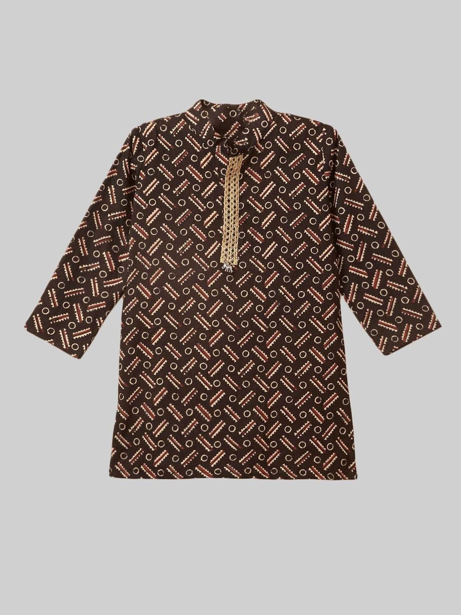 The Magic Wand Kids Black & White Cotton Printed Full Sleeves Kurta Set