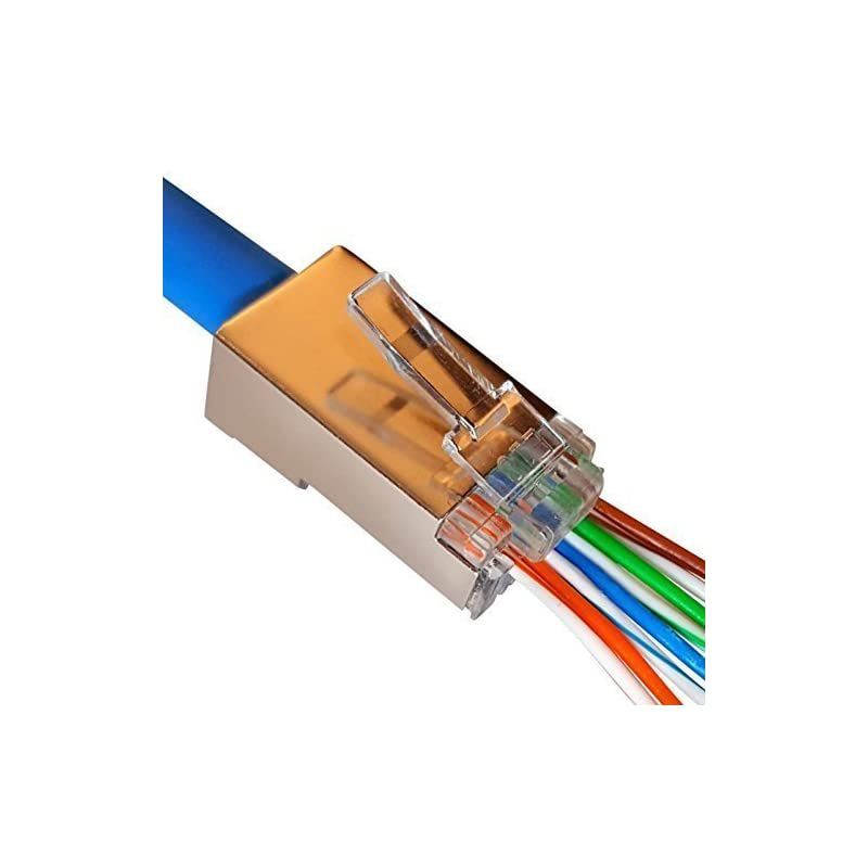 100 Pcs CAT5e Shielded RJ45 Pass-Through Network Cable Modular Plug 8P8C Gold-Plated Connector End (100pcs; CAT5e; Shielded)