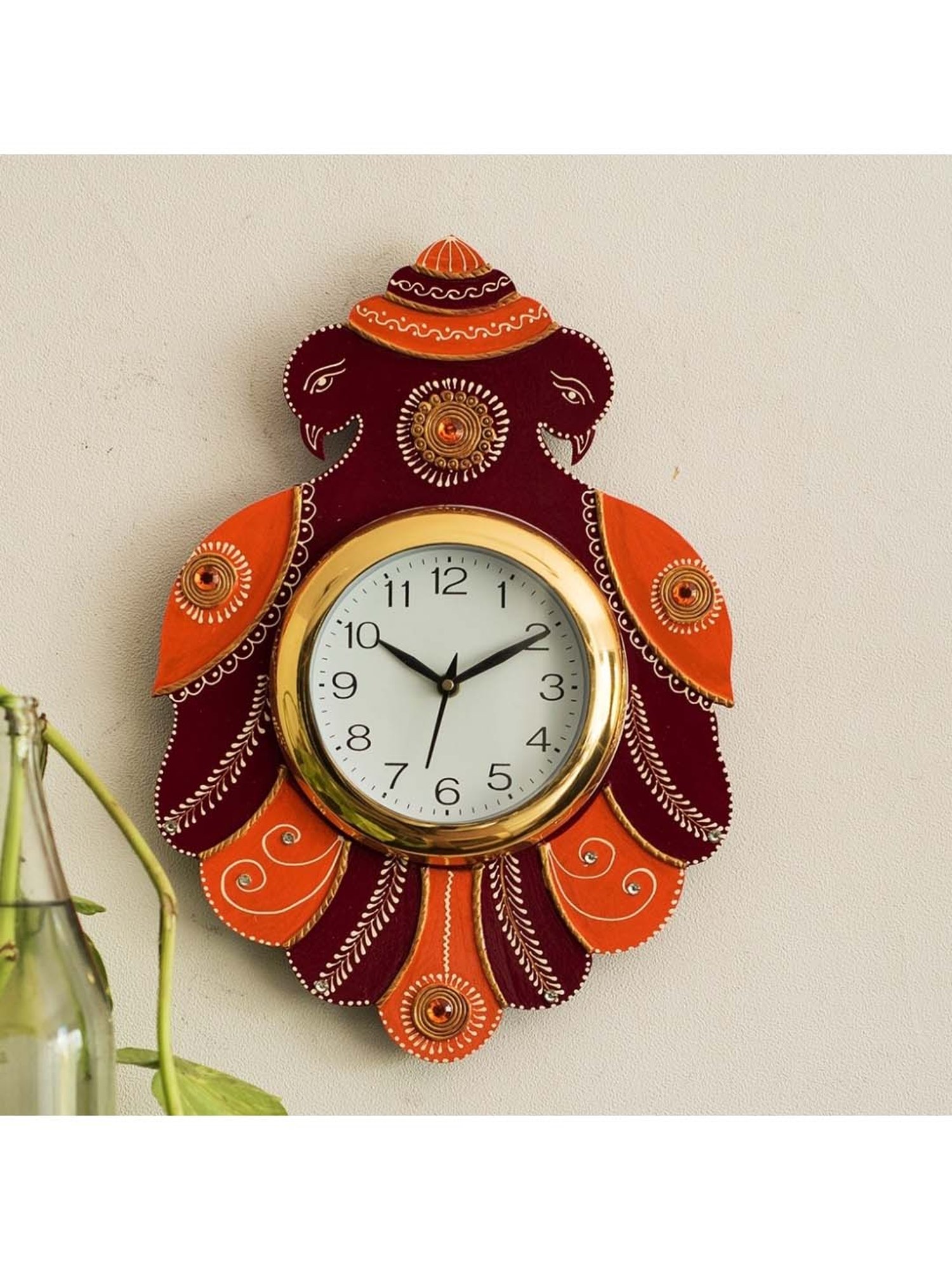 eCraftIndia Handcrafted Papier-Mache 2 Peacocks Decorative Wall Clock