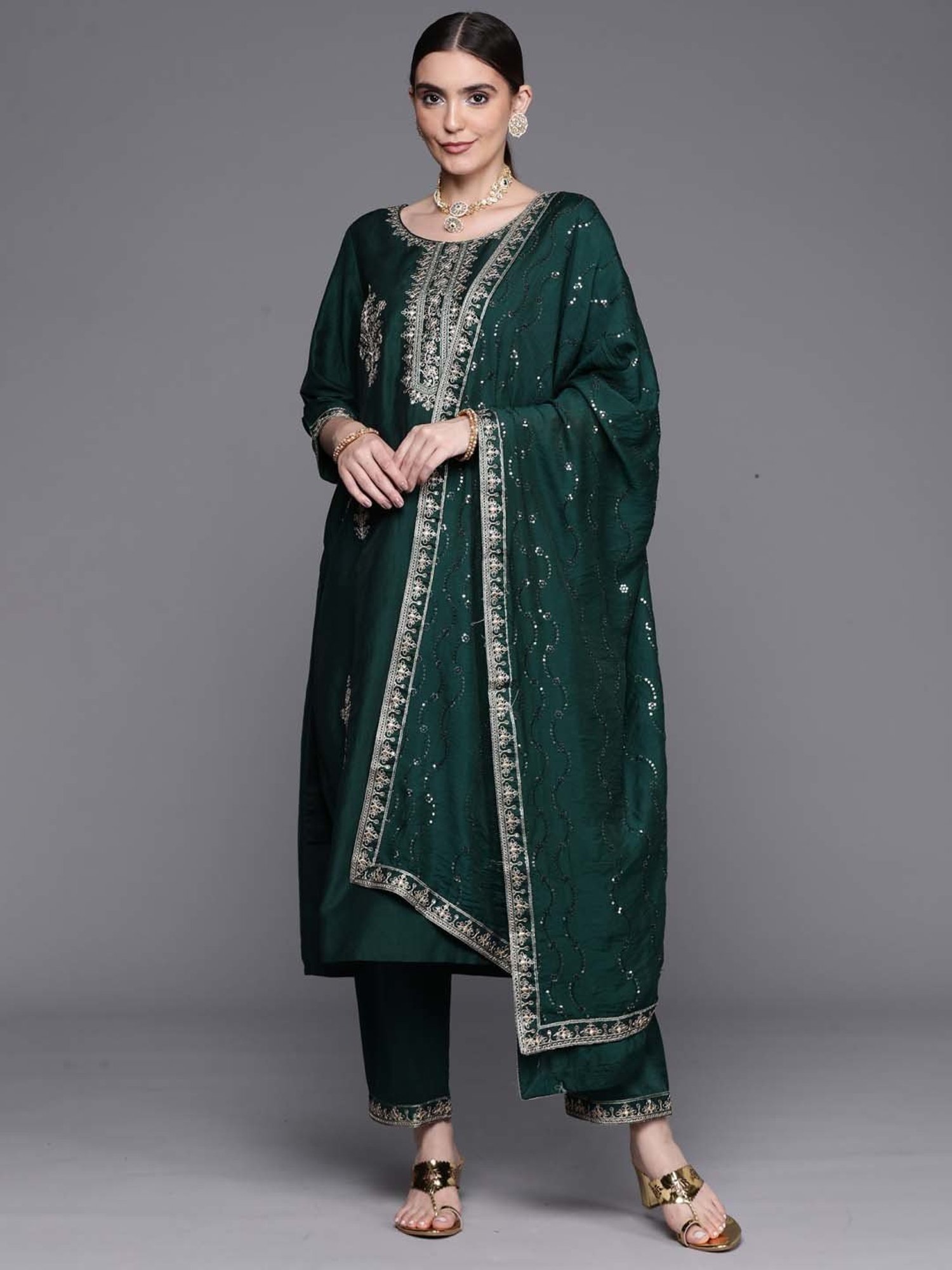 Indo Era Green Embroidered Kurta Pant Set With Dupatta