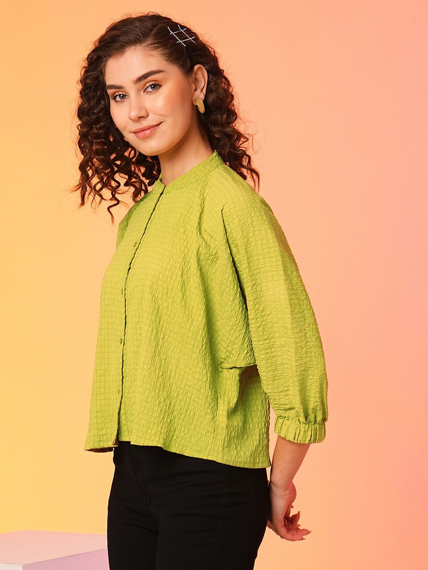 Globus Lime Self Design Oversized Top