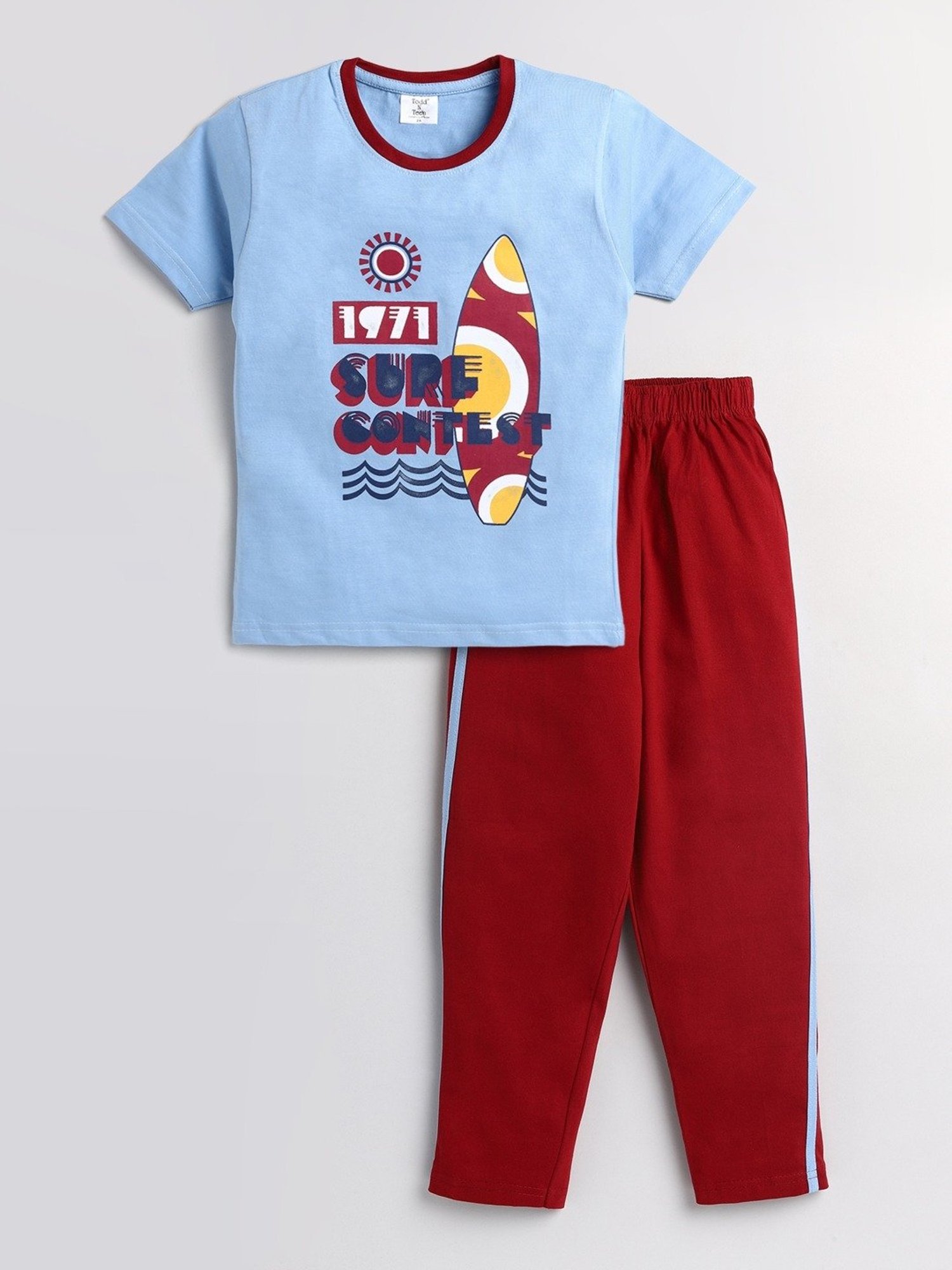 Todd N Teen Kids Blue & Red Printed T-Shirt with Pants