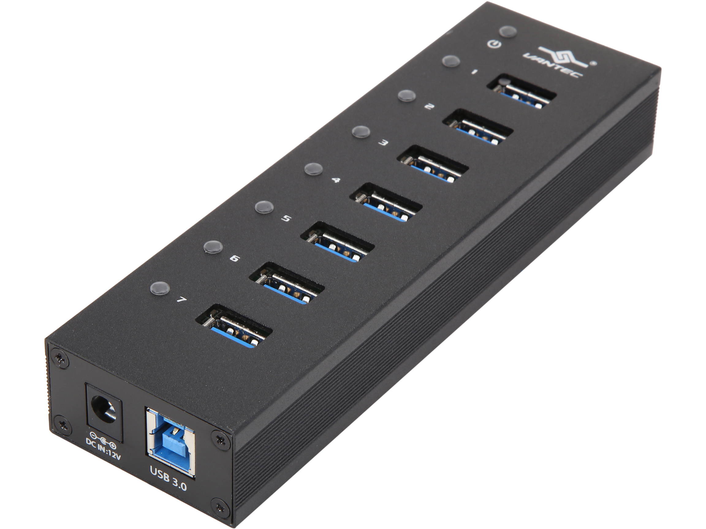 VANTEC UGT-AH710U3-BK 7-Port USB 3.0 Aluminum Hub with 12V/3A Premium Power Adapter