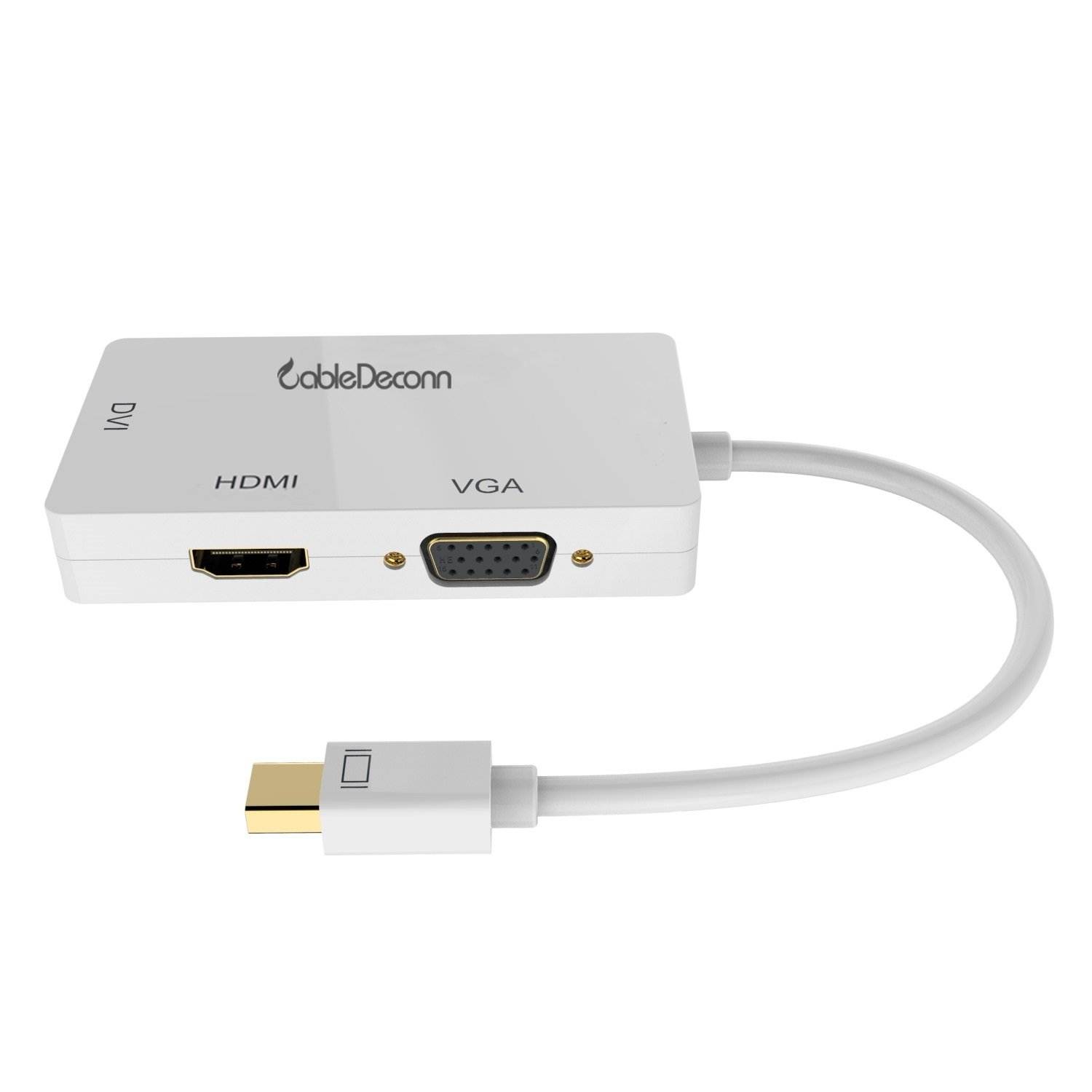 Mini DisplayPort to HDMI DVI VGA Cable, CableDeconn 3 in 1 Mini DP (Thunderbolt Port Compatible) to HDMI DVI VGA TV AV HDTV Adapter Converter for Apple Mac Book