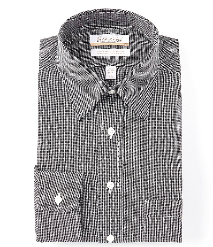 Gold Label Roundtree & Yorke Solid Non-Iron Fitted Point-Collar Dress Shirt with French Cuffs