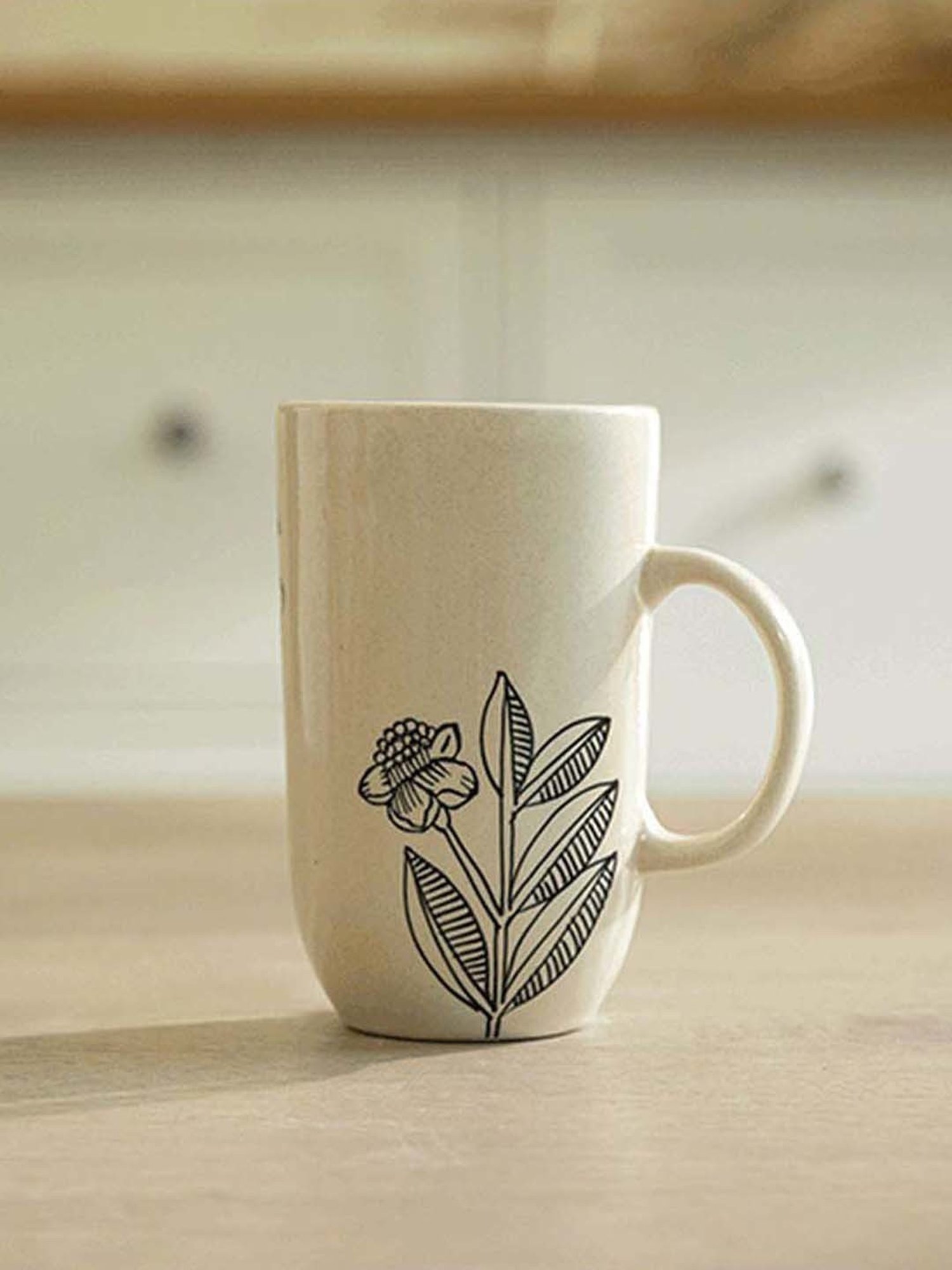 Femora Black Ceramic Coffee Mugs (0.36 L) - Set of 4