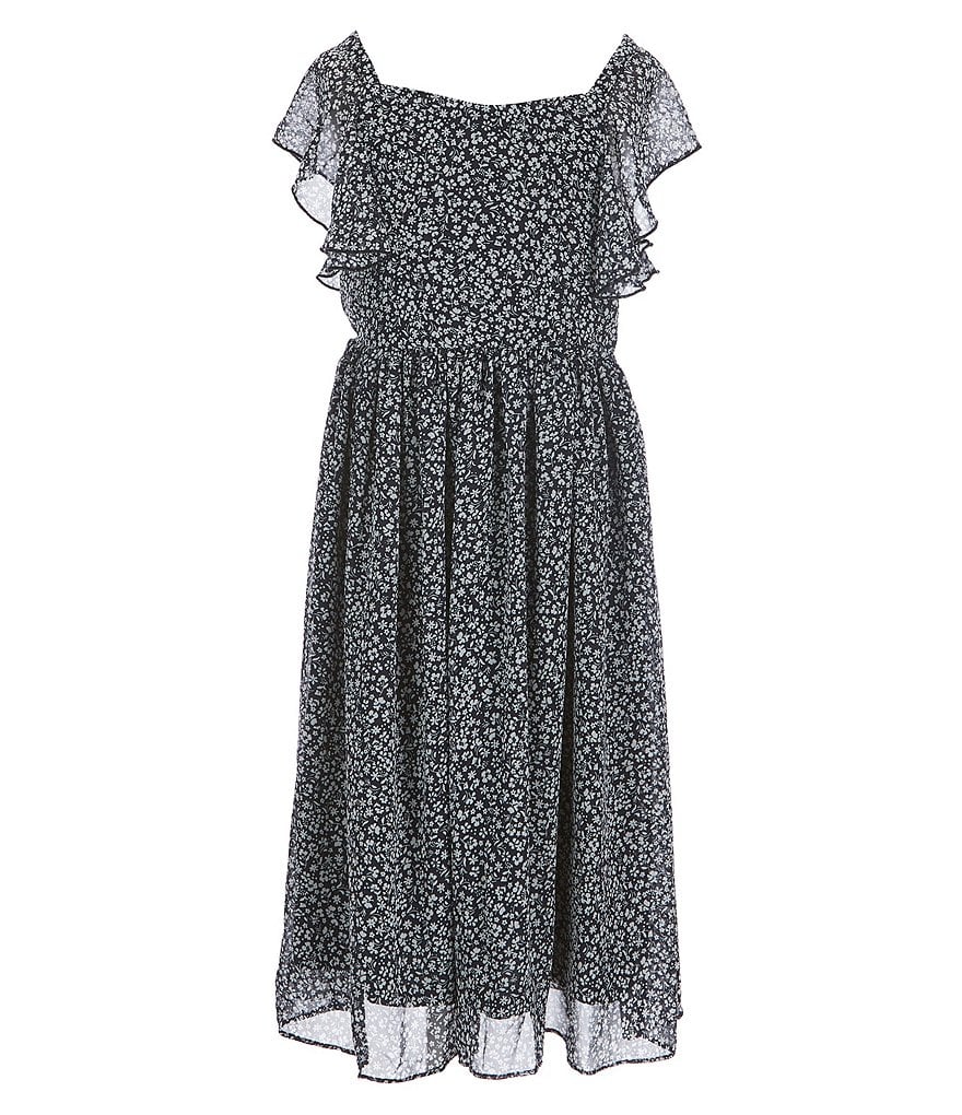 Poppies and Roses Big Girls 7-16 Flutter-Sleeve Double Hem Fit-And-Flare Dress