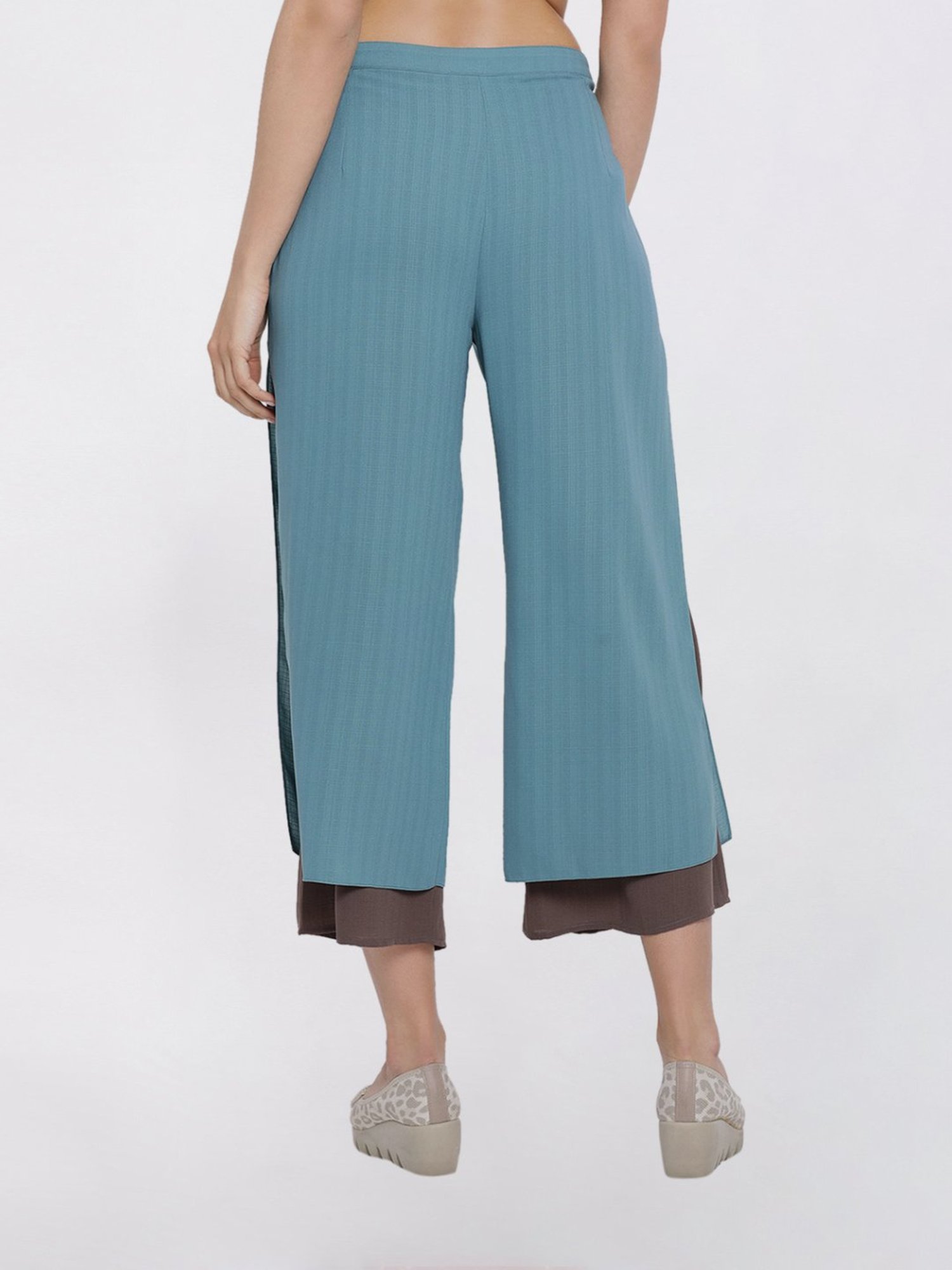 Office & You Teal Blue And Beige Double Layer Palazzo