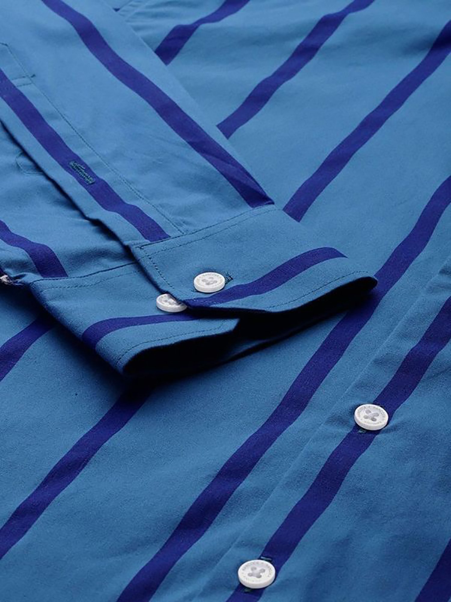 Hancock Blue Cotton Slim Fit Stripes Shirts