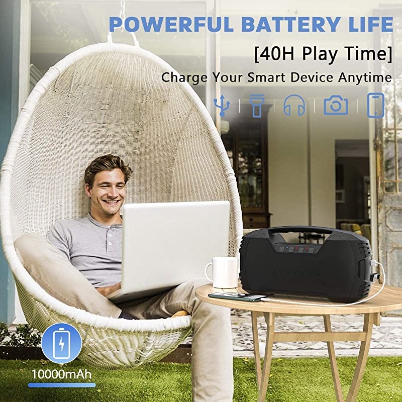 GO Bluetooth Speakers, 40H Playtime Outdoor Portable Speaker, 40W Stereo Sound Rich Bass, IPX7 Waterproof Bluetooth 5.0 Wireless Pairing,10000mAh Power Bank, for Party, Travel,Indoor