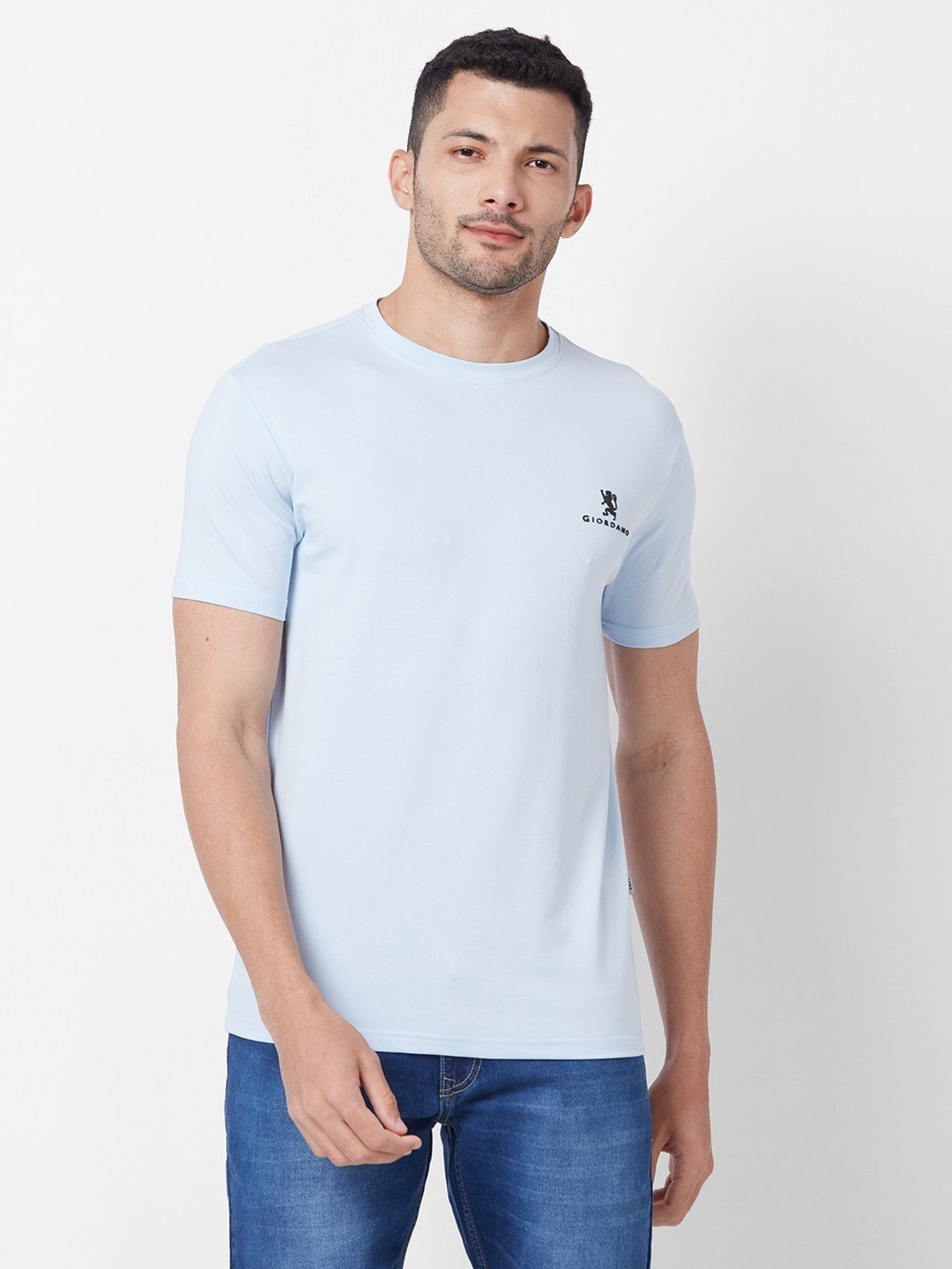 Giordano Sky Blue Cotton Slim Fit T-Shirt