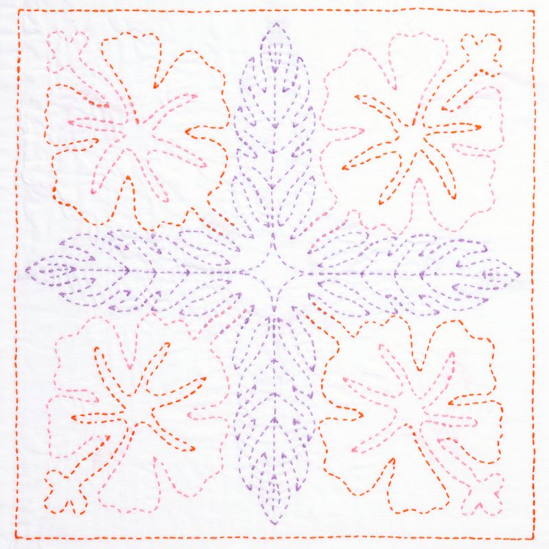 Sashiko World Hawaii Stamped Embroidery Kit-Hibiscus