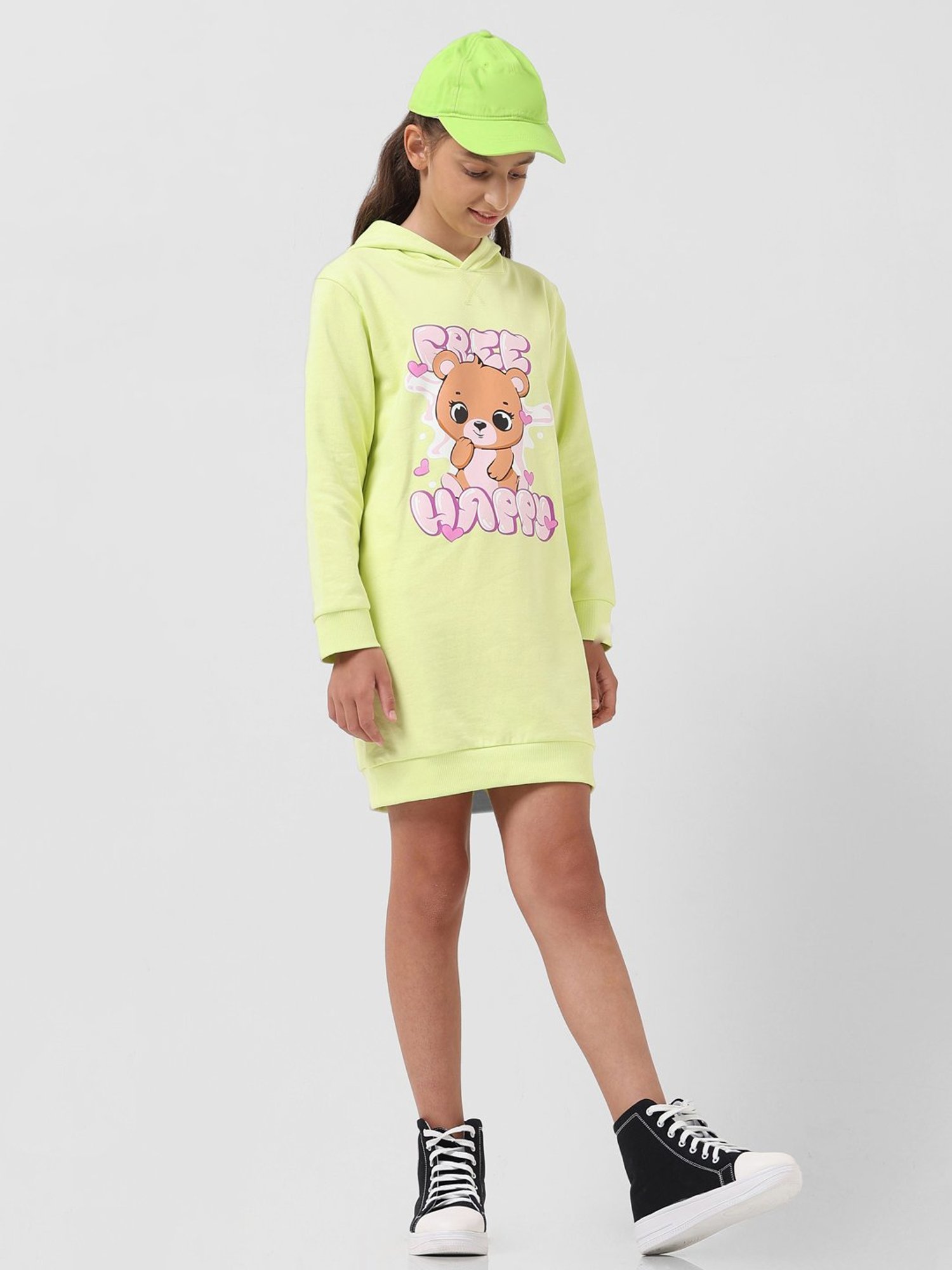 VERO MODA GIRL Green Printed Full Sleeves Sweatshirt Dress