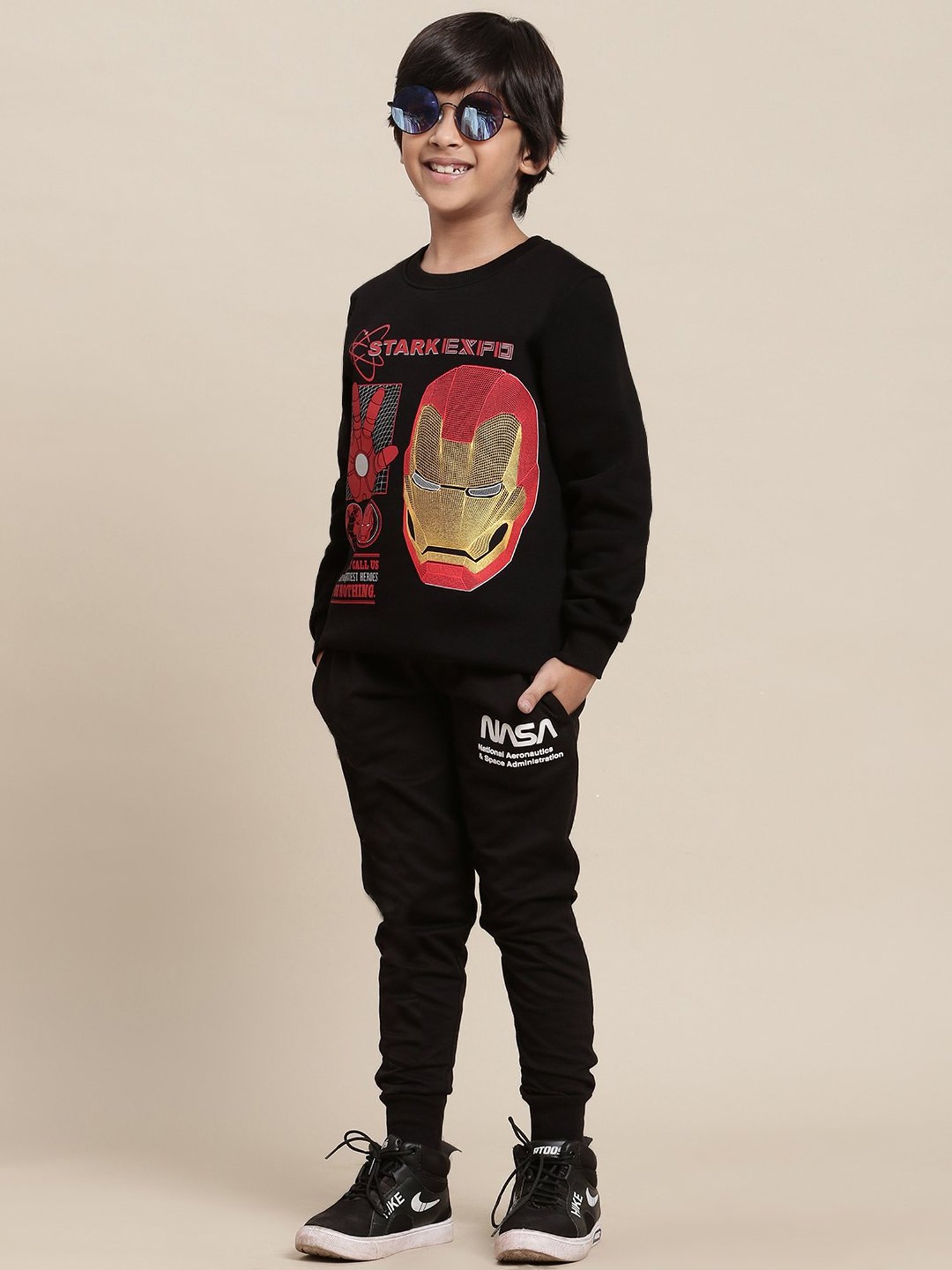 Kidsville Iron Man Printed Black Sweatshirt For Boys