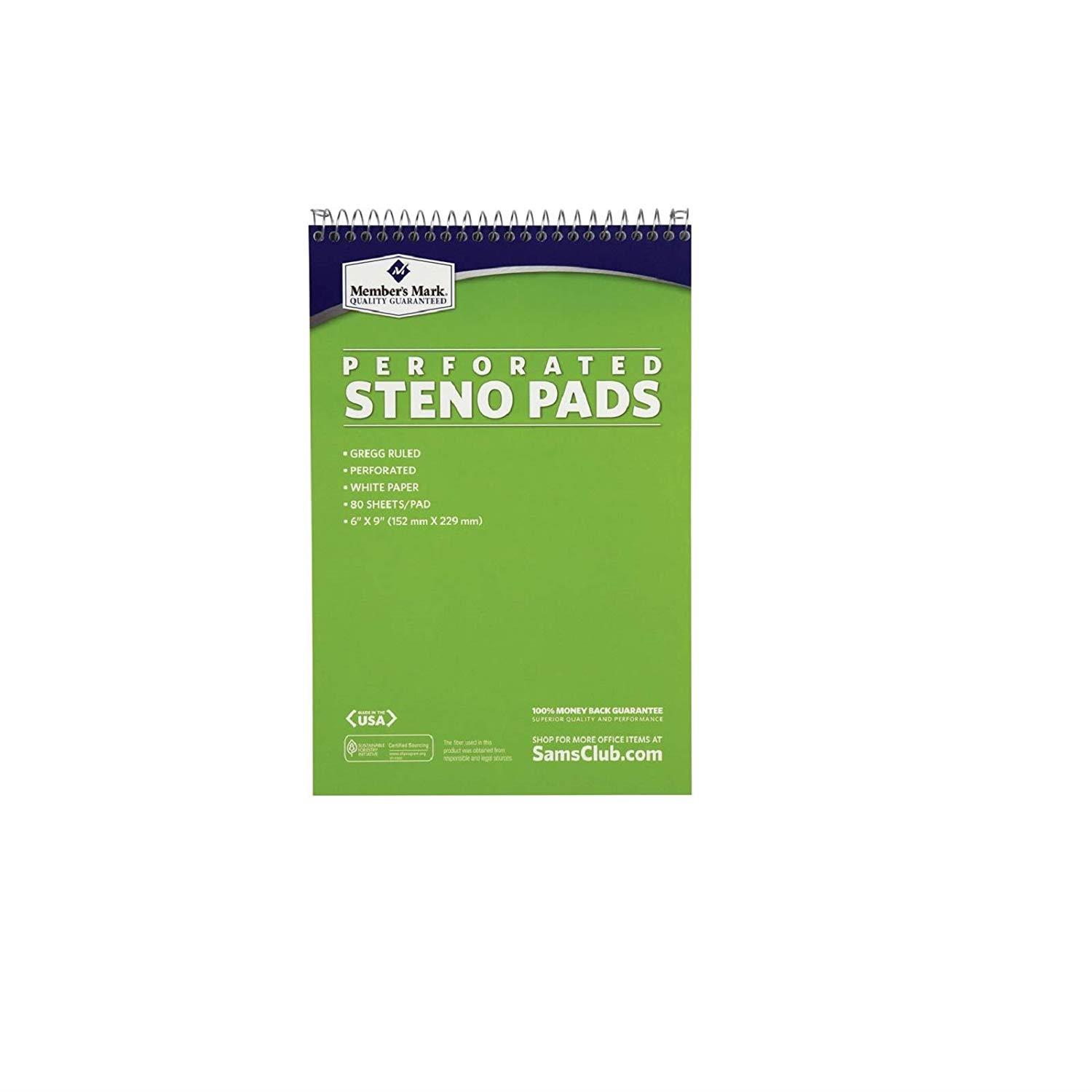 Members Mark Perforated Steno Pad, 6" x 9", White, 12pk. (2 Pack)