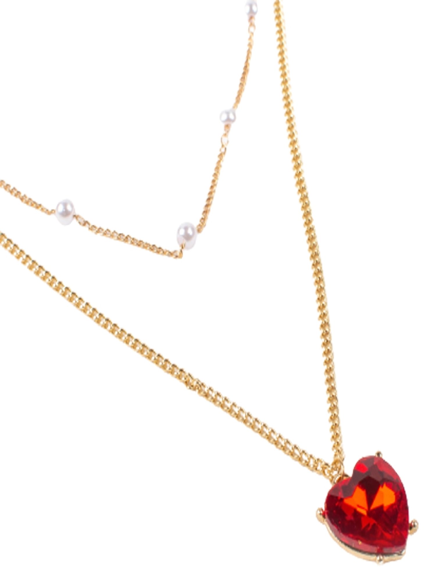 Jewelz Layered Chain Necklace With Heart Shaped Pendant and Pearls for Girls & Women