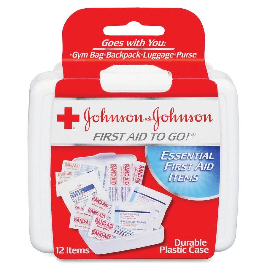 Johnson & Johnson Red Cross 8295 Mini First Aid To Go Kit, 12 Pieces, Plastic Case