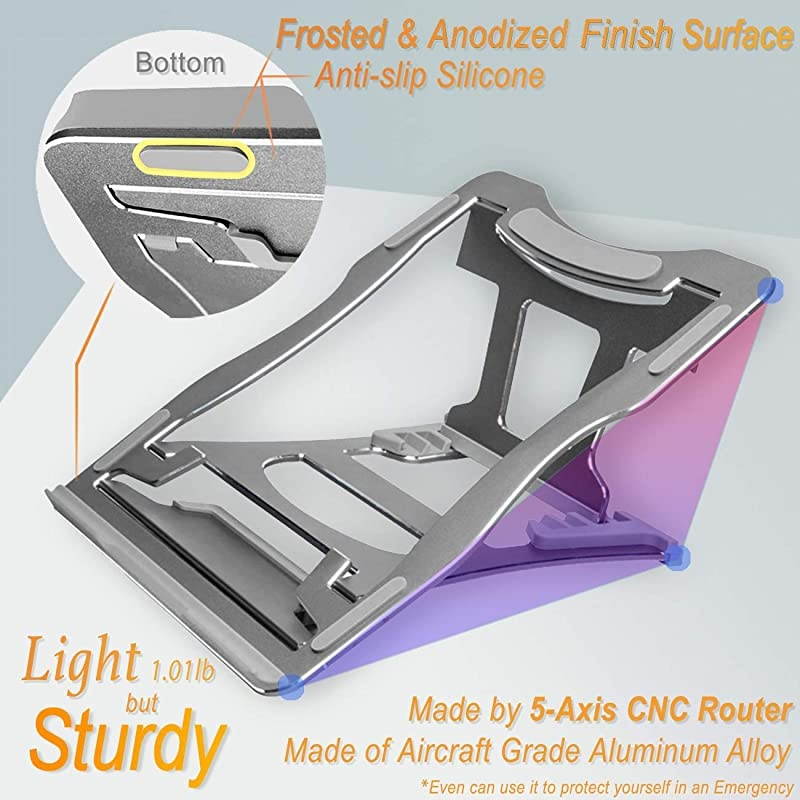 in 1 Laptop Notebook Stand 9 Angles 3 Folding Modes Portable Ergonomic Angled Laptop Aluminum Stand Adjustable Height Laptop Holder with SlideProof Silicone for Laptop 10~156Space Gray