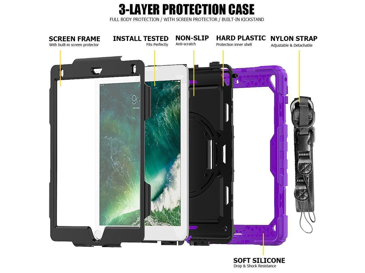 iPad 9.7 2018 2017 Case iPad Air 2 Case iPad Pro 9.7 Case Heavy Duty Rugged Shockproof Protective Hard Case Cover For for Apple iPad 6th / 5th Generation / iPad Air 2 / iPad Pro 9.7 inch