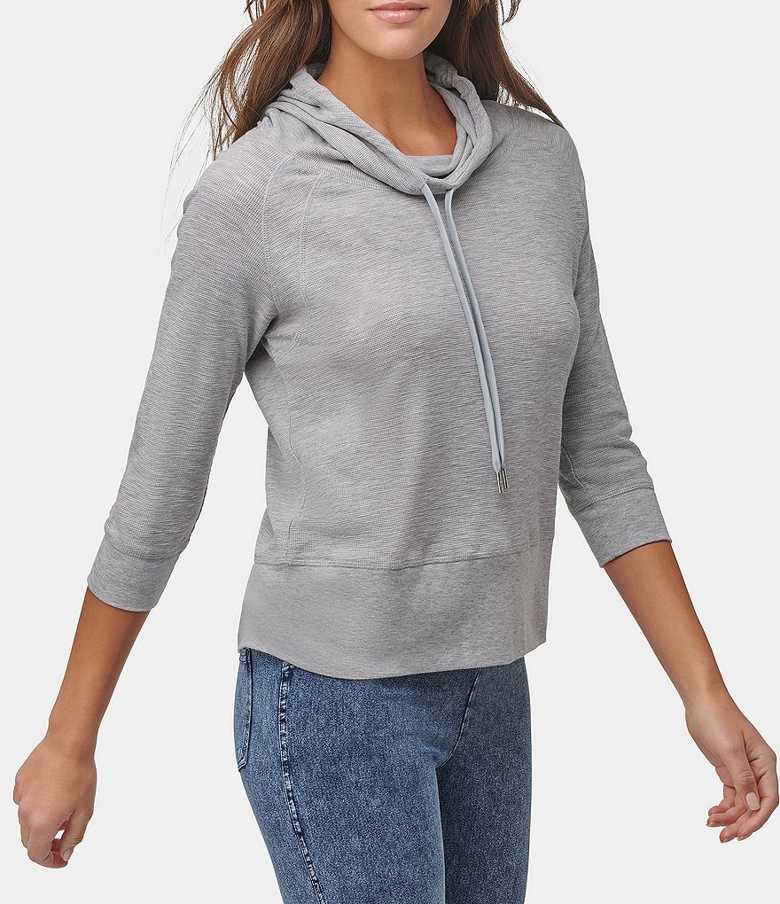 Marc New York Micro Waffle 3/4 Sleeve Funnel Neck Hoodie
