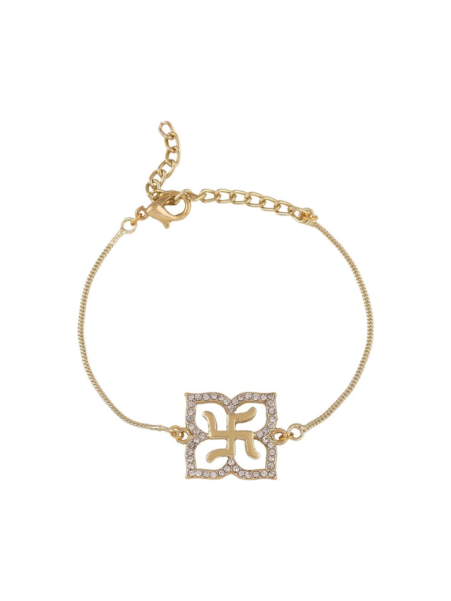 Estele Gold-Plated Holy Swastika Bracelet with Austrian Crystals for Women