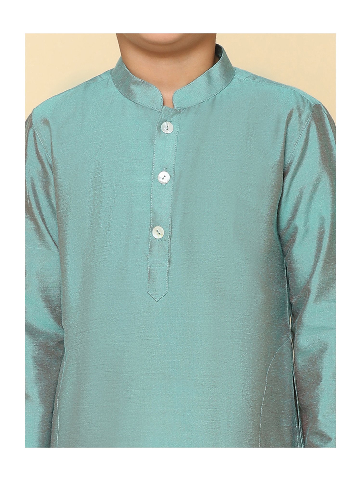 KISAH Kids Green & Cream Solid Full Sleeves Kurta with Dhoti