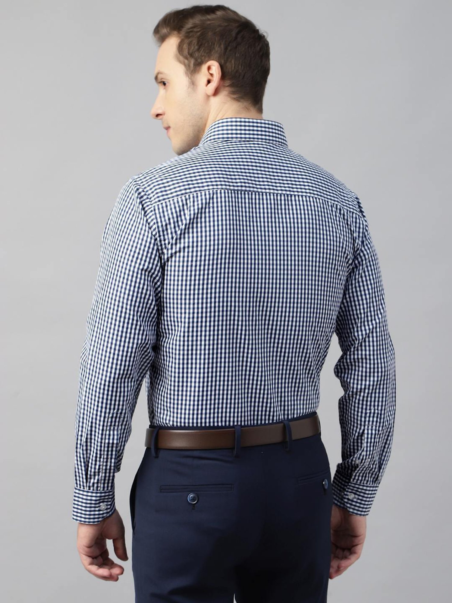 English Navy Navy Slim Fit Checks Shirt
