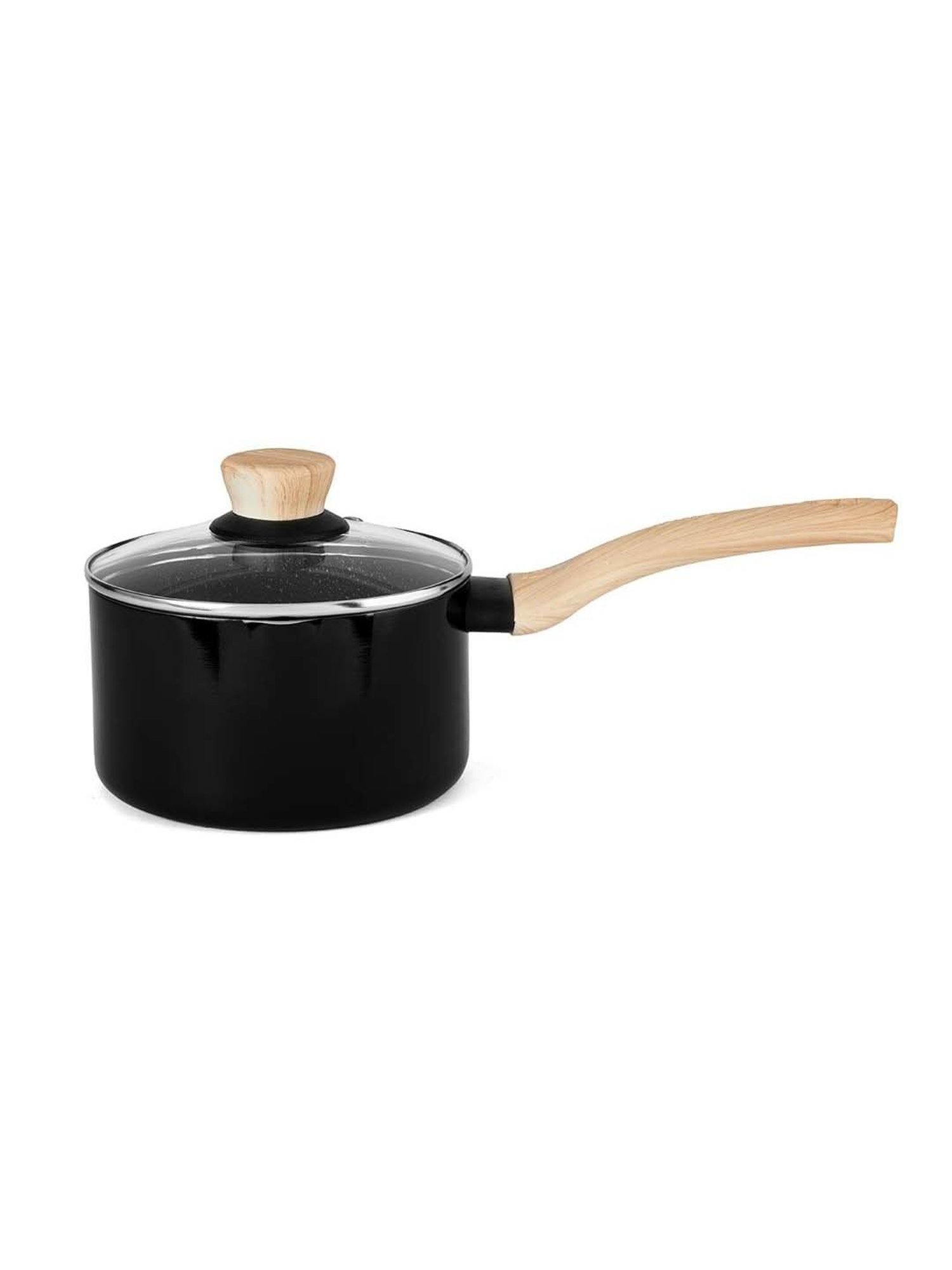 Bergner Bellini & Aura Black 16 cm Induction Saucepan With Wooden Finish Handle (1.8 L)