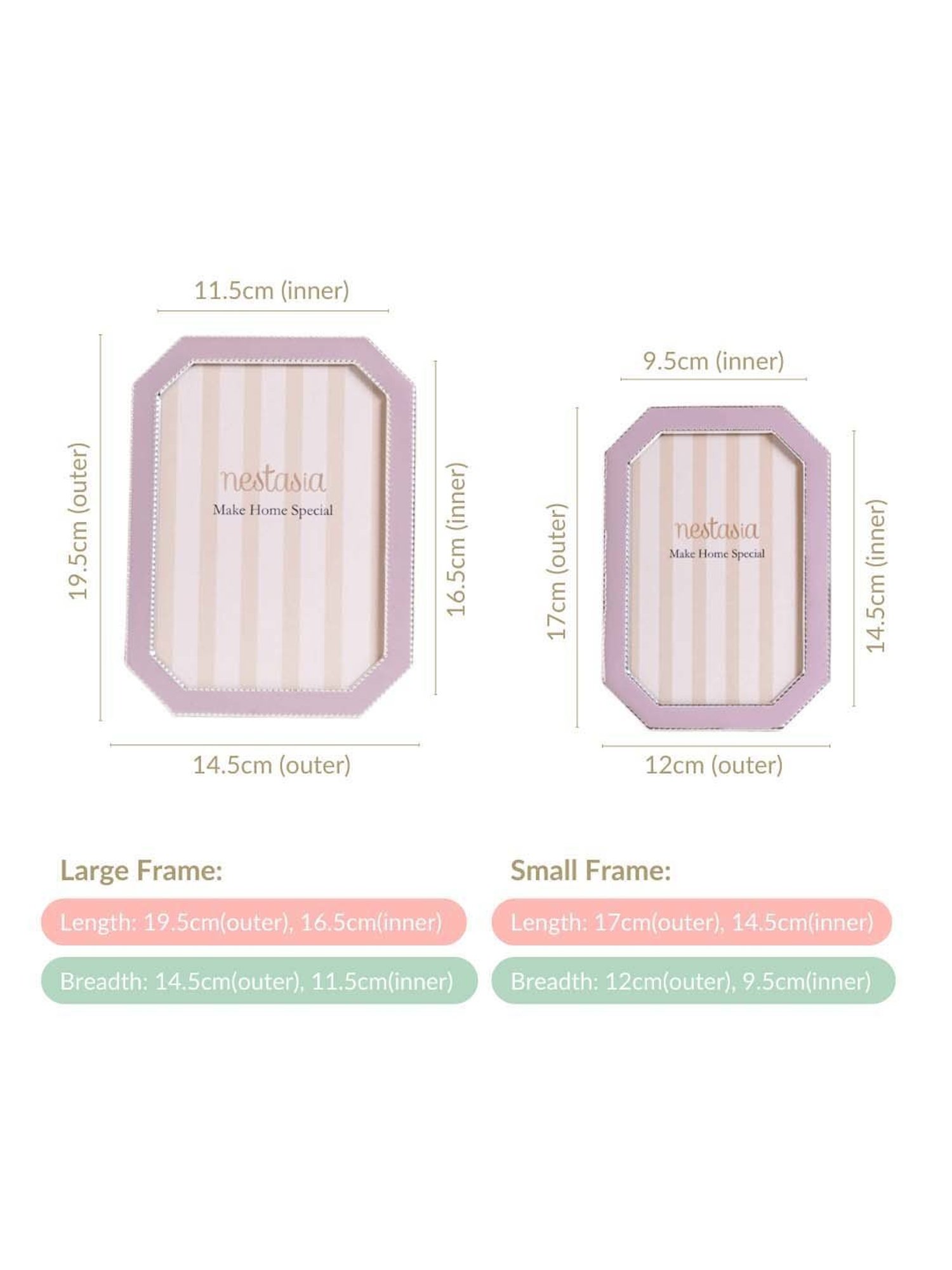 Nestasia Octagon Shaped Lavender Border Metal Photo Frame Set Of 2