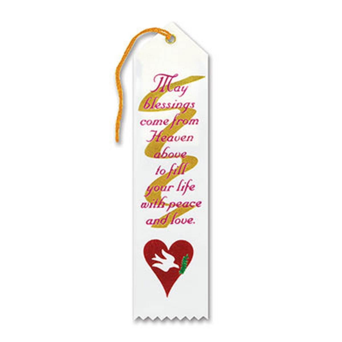 Pack of 6 White "May Blessings Come From Heaven Award" Decorative Award Ribbon Bookmarks 8"