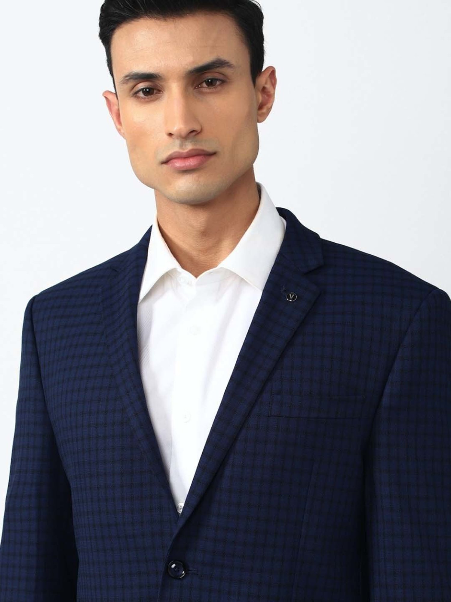 Van Heusen Navy Blue Slim Fit Checks Blazer