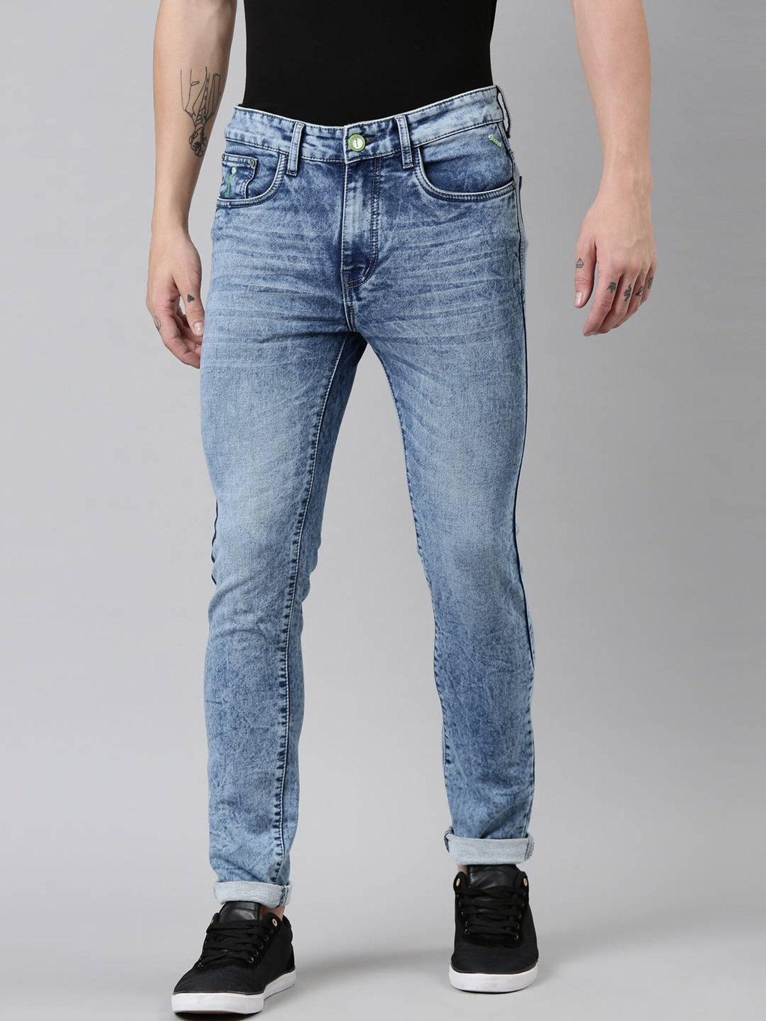 CINOCCI Sky Blue Cotton Slim Fit Jeans