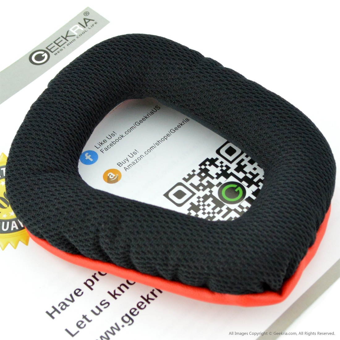 Geekria Replacement Earpad for Logitech G35, G430, G930, F450 Headphones / Headphone Ear Pad / Ear Cushion / Ear Cups / Ear Cover / Earpads Repair Parts (Red & Black)