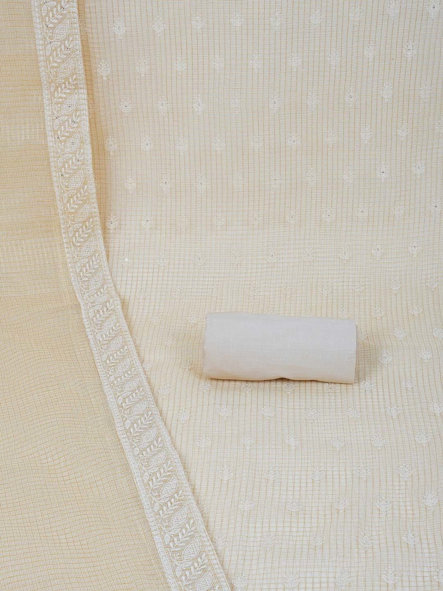 Kami Kubi Beige Embroidered Unstitched Dress Material