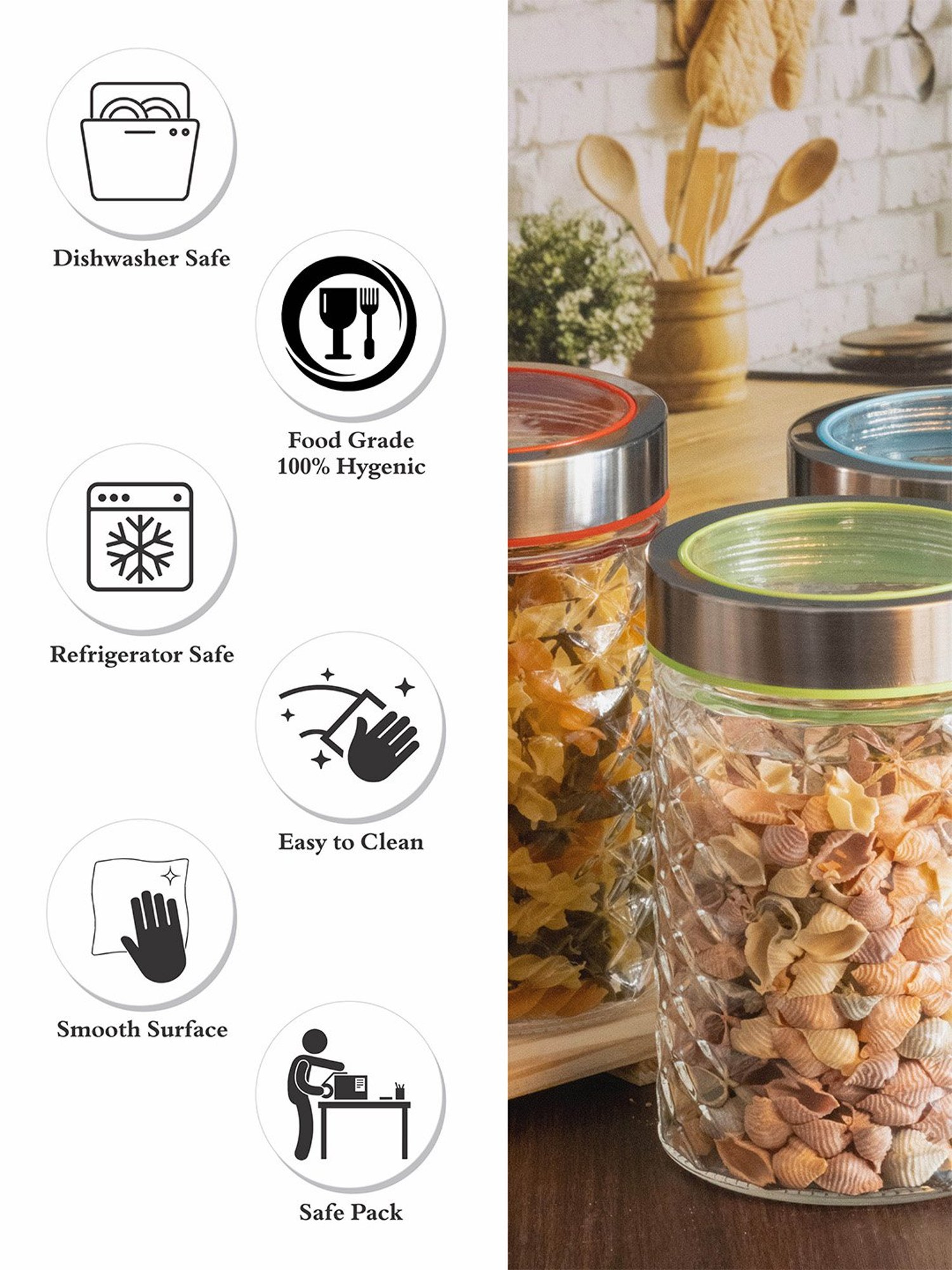 Goodhomes Transparent Glass Storage Jar - Set of 3