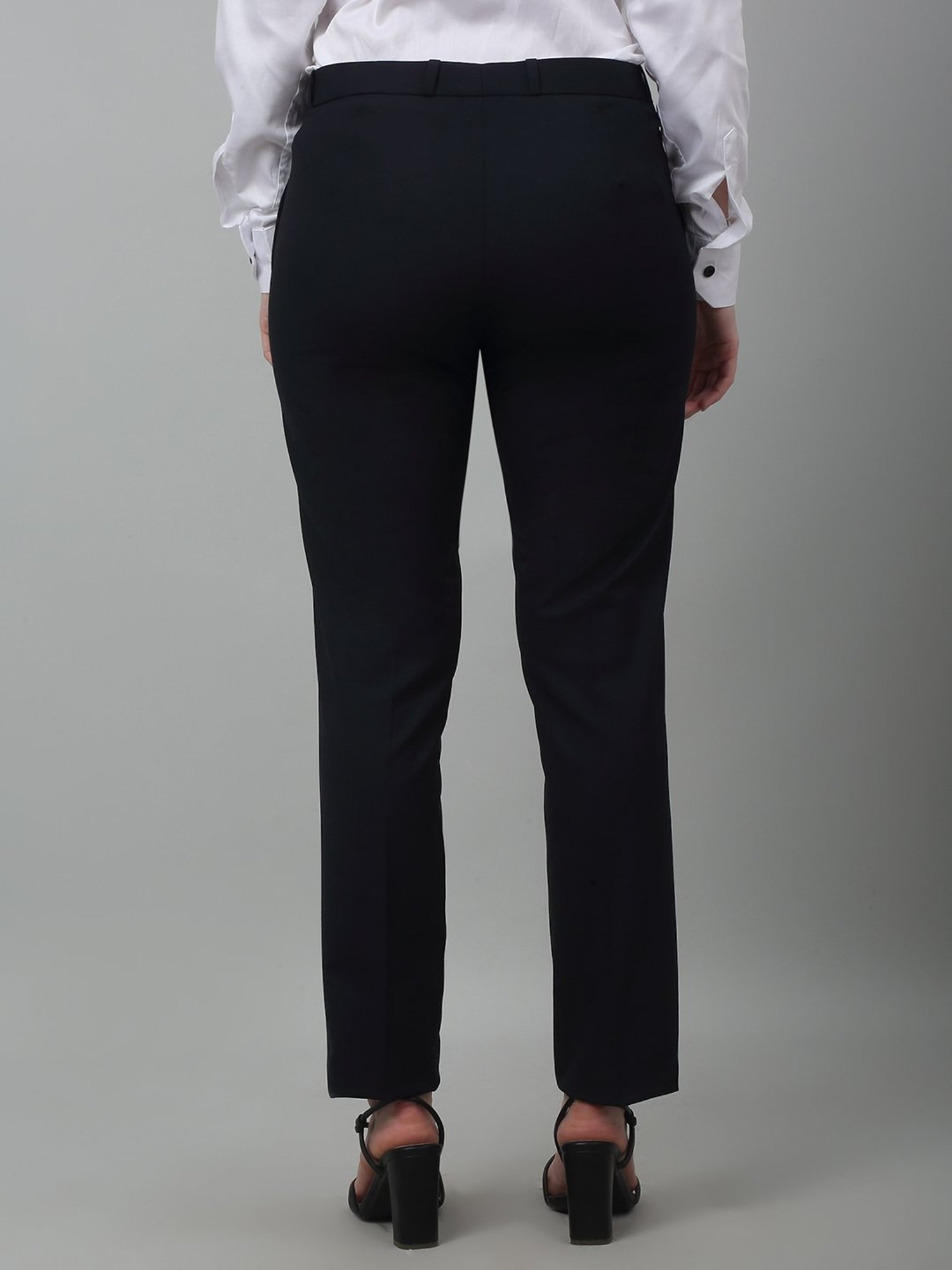 Cantabil Navy Cotton Lycra Regular Fit Mid Rise Trousers
