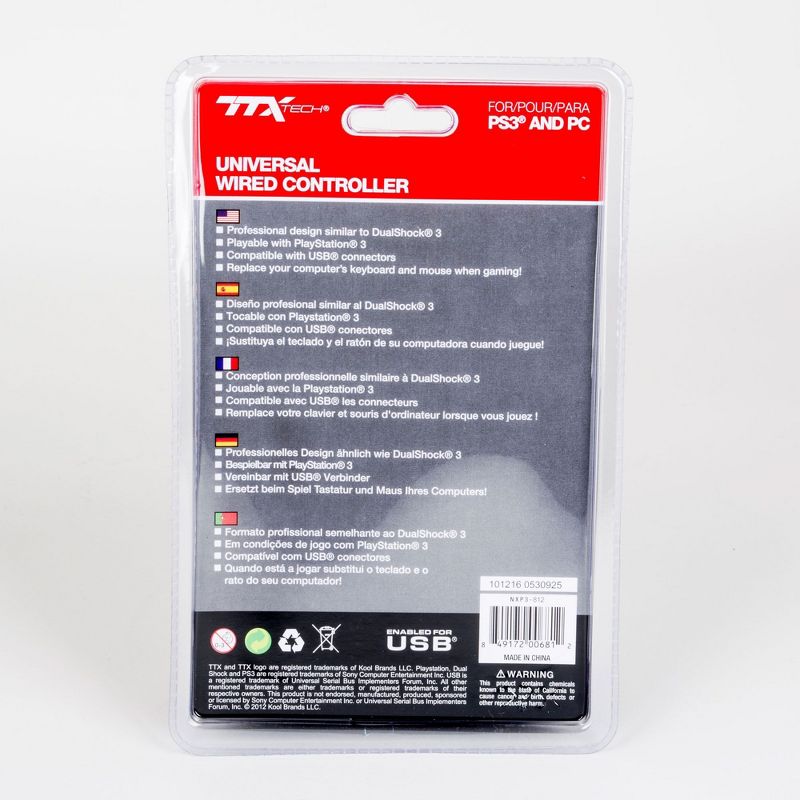 TTX Tech Analog Wired USB Controller Compatible with PlayStation 3/PC, White