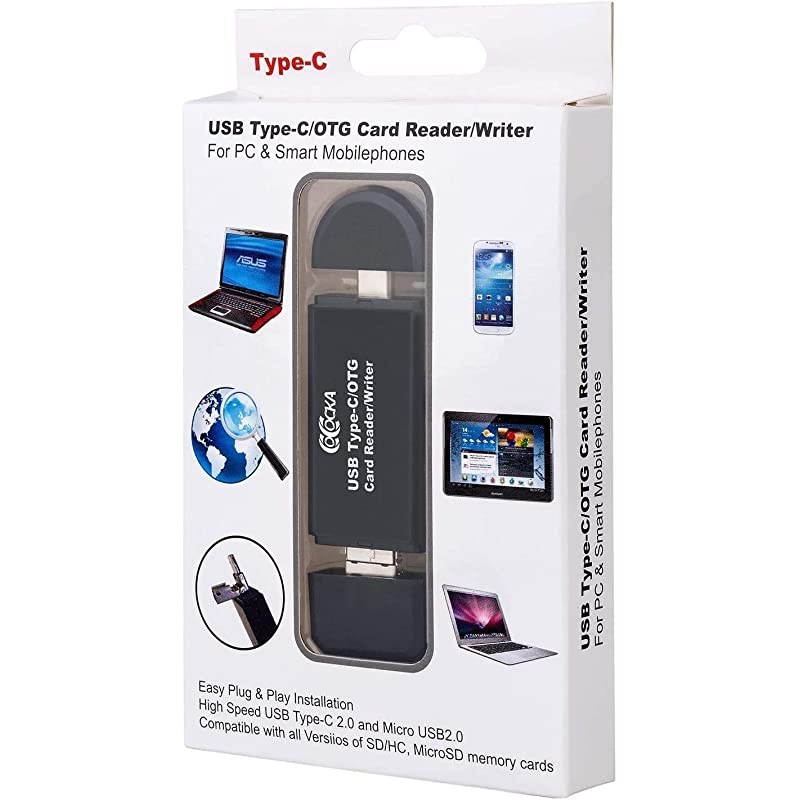 SD Card Reader/Writer 3.0 Memory Card Reader for Android Phone/PC/Laptop/Camera/Mac/Windows/Linux, with USB and Typc C Port