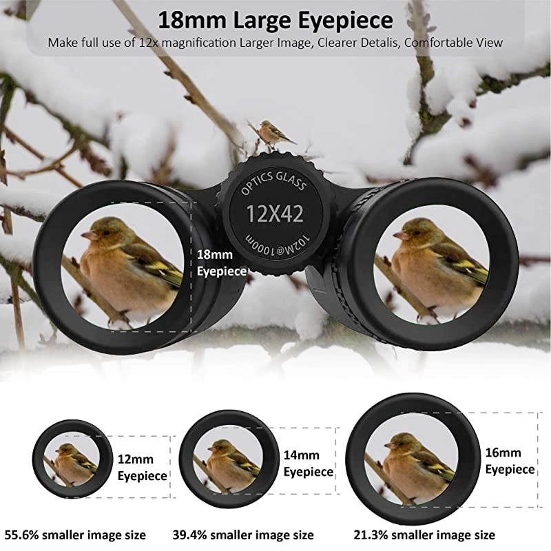 12x42 Binoculars for Adults Compact Binocular Prism BAK4 FMC Lens Waterproof HD Binoculars for Bird Watching Hunting with Carrying Bag