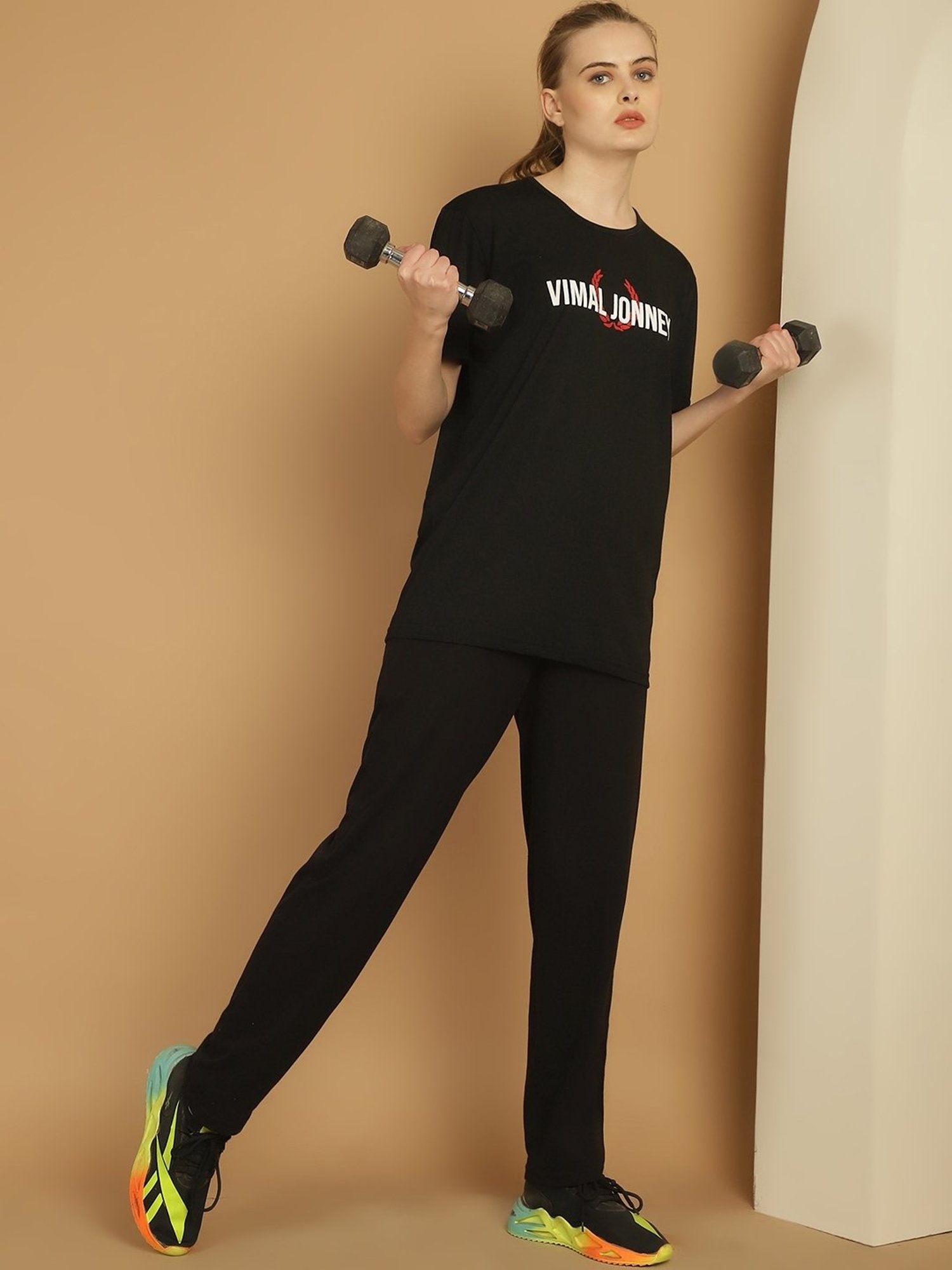 Vimal Jonney Black Cotton Logo Print T-Shirt & Track Pants Set