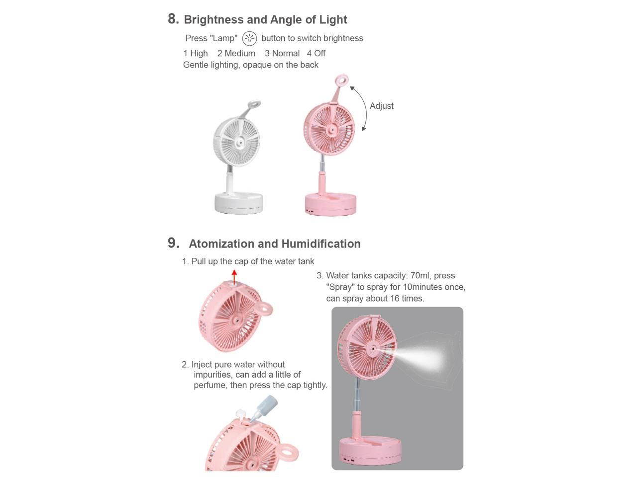 Retractable folding fan spray humidification desk lamp wireless charging multifunctional outdoor storage portable ultra-quiet