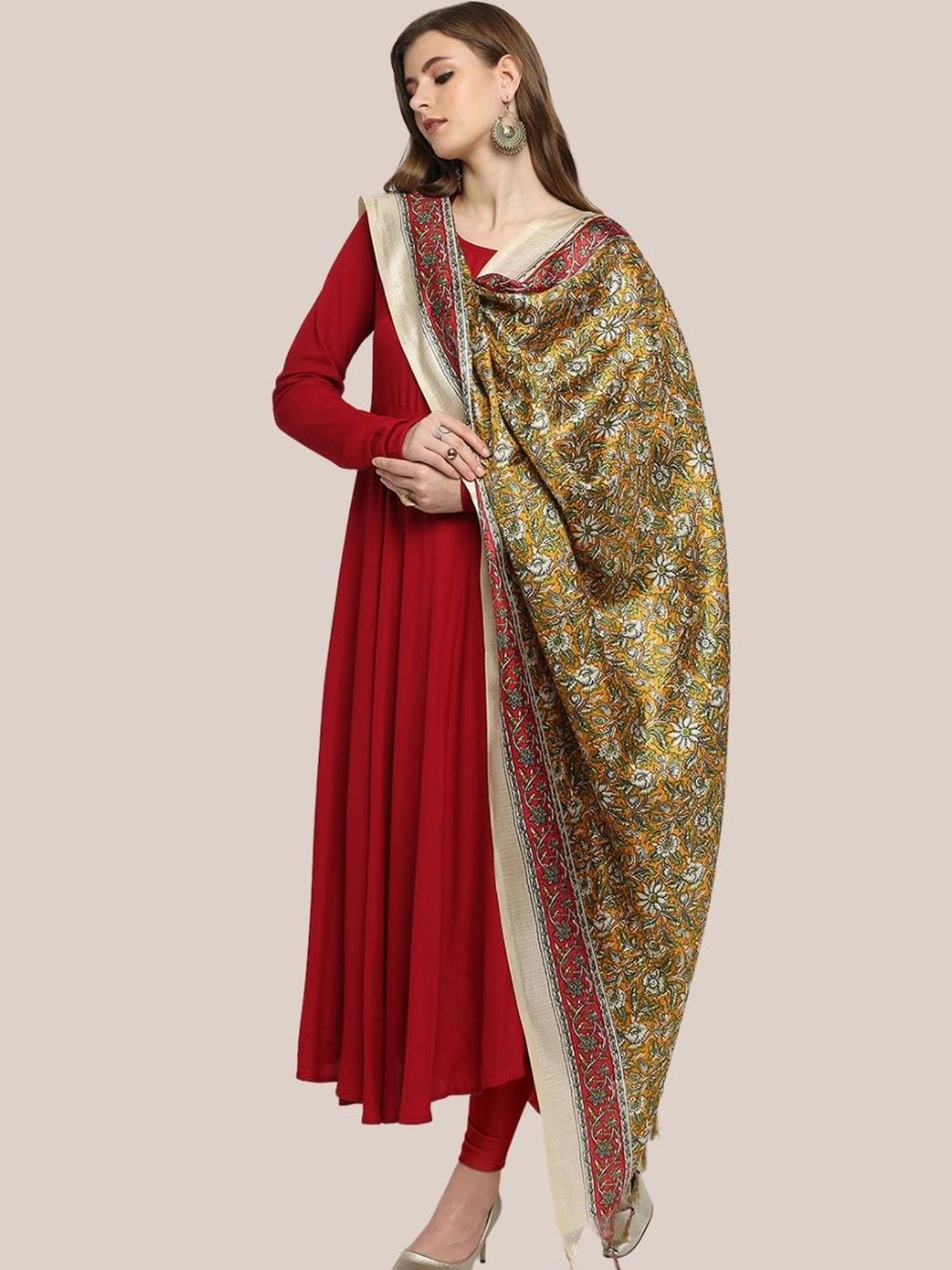 Dupatta Bazaar Mustard Floral Print Dupatta