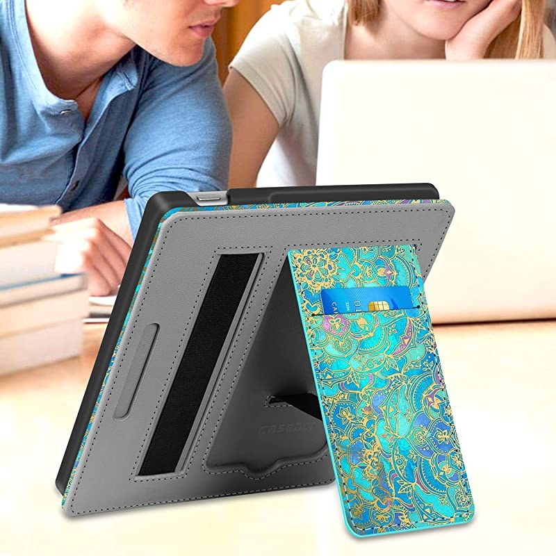 Stand Case for AllNew Kindle Oasis 10th Generation 2019 Release and 9th Generation 2017 Release Premium PU Leather Sleeve Cover with Card Slot and Hand Strap Shades of Blue