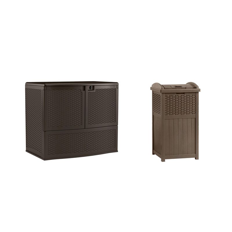 Suncast 195 Gallon Patio Storage &Entertaining Station w/ 33 Gal. Garbage Can